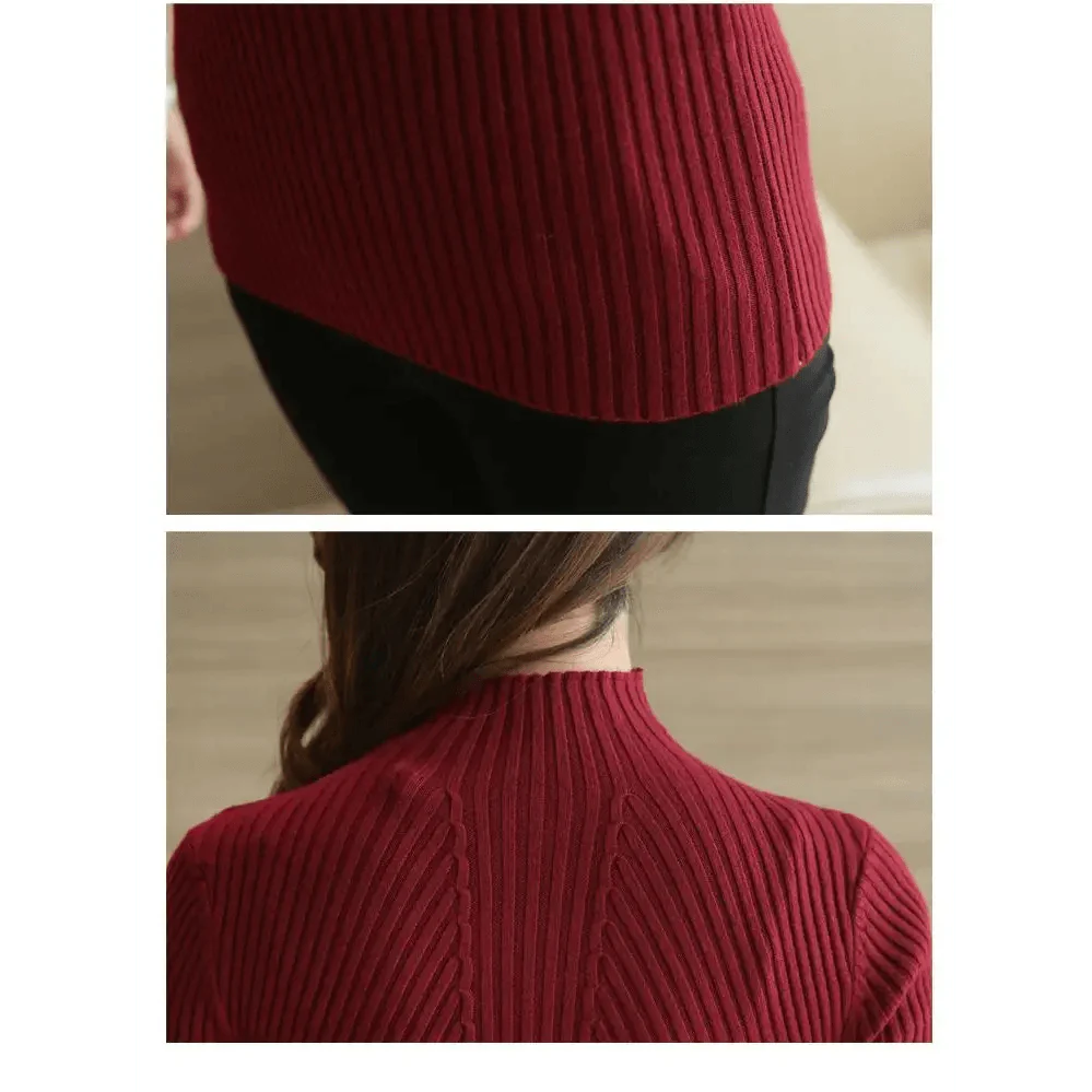 Elegance Solid White and Black Tops,Sweaters Winter Long Sleeve Turtleneck Pullovers Women's Sweaters Female Clothing Stevvex