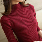 Elegance Solid White and Black Tops,Sweaters Winter Long Sleeve Turtleneck Pullovers Women's Sweaters Female Clothing Stevvex