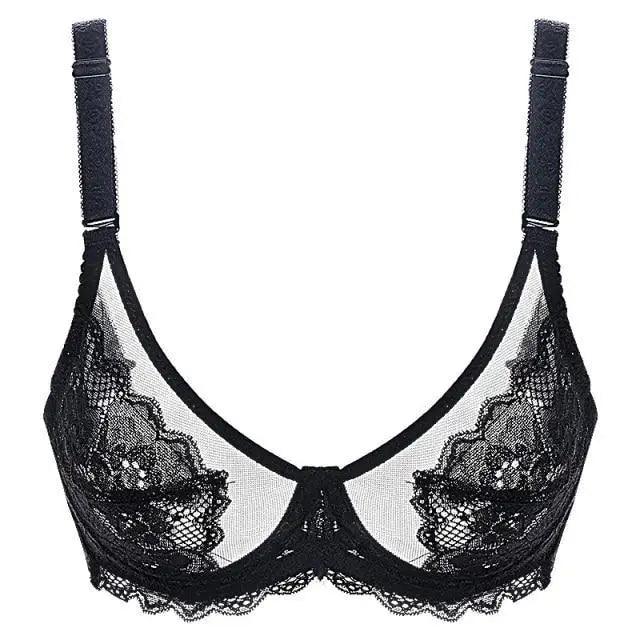 Elegance Transparent Bras For Women Ultra Thin Lace Bralette Underwire Push Up Plus Big Size Top Summer 34 36 38 40 ABCD Cup Stevvex