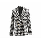 Elegance Women Tweed Jackets Fashionable Office Ladies Black Tassel Houndstooth Coats Female Autumn Vintage Thick Plaid Coat Girls Chic