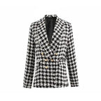 Elegance Women Tweed Jackets Fashionable Office Ladies Black Tassel Houndstooth Coats Female Autumn Vintage Thick Plaid Coat Girls Chic