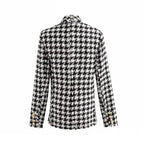Elegance Women Tweed Jackets Fashionable Office Ladies Black Tassel Houndstooth Coats Female Autumn Vintage Thick Plaid Coat Girls Chic