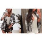 Elegance Women Tweed Jackets Fashionable Office Ladies Black Tassel Houndstooth Coats Female Autumn Vintage Thick Plaid Coat Girls Chic