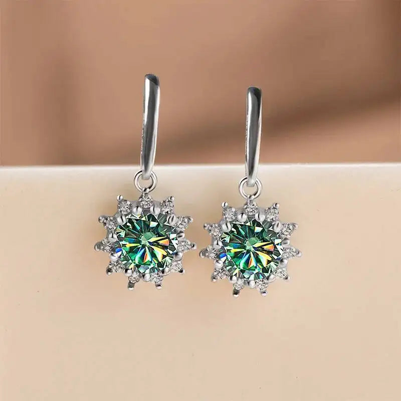 1CT Moissanite Drop Earrings 925 Sterling Silver Colorful Green Blue Pink BandsCo Straps