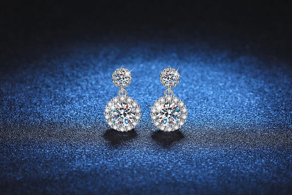 1ct Moissanite Drop Earrings For Women Sterling S925 18K White Gold Plated BandsCo Straps
