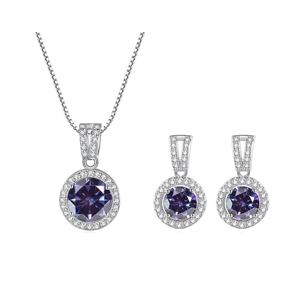 2Ct Moissanite Necklace Earrings Set Sterling Silver 925 Wedding Jewelry BandsCo Straps