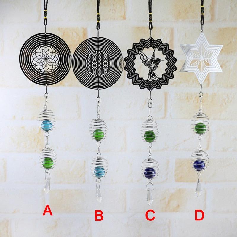 Elegant 3D Metal Hanging Wind Hanging Spinners Spiral Wind Chimes Wind Sculptures With Gazing Ball Spiral Tail Stainless Steel Spin Decor For Indoor Outdoor Spinner Wind Chime With Spiral Tail Ball Center Home Decor Stevvex