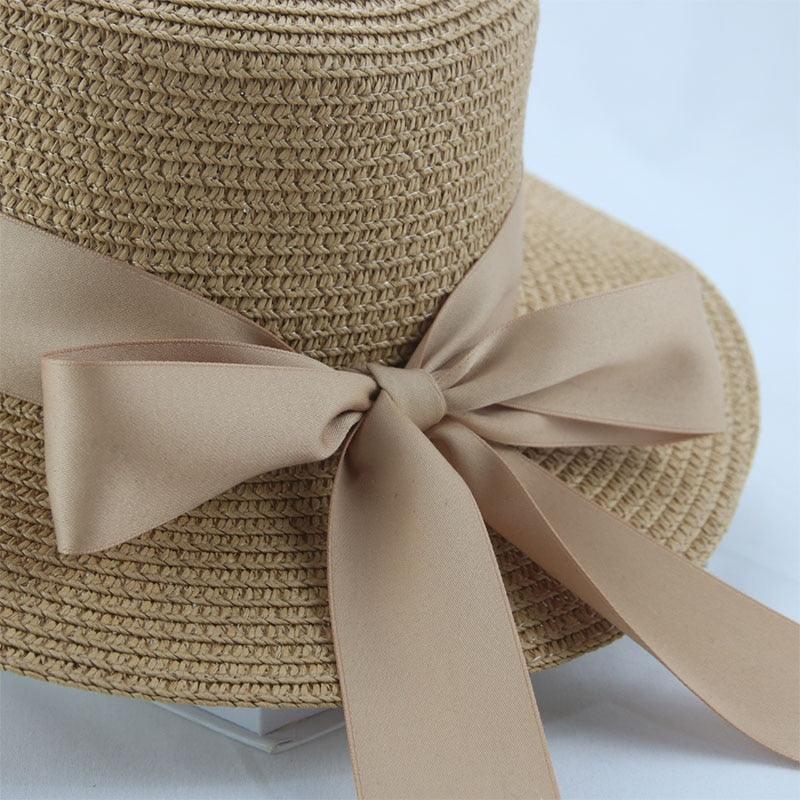 Elegant Adult Bucket Hat Beach Summer Straw Hats for Women Beach Sun Straw Hat Wide Luxury Comfortable Hat  Flat Top Ribbon Bowknot Elegant Luxury Women Summer Hat 56-58cm Stevvex