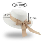 Elegant Adult Bucket Hat Beach Summer Straw Hats for Women Beach Sun Straw Hat Wide Luxury Comfortable Hat  Flat Top Ribbon Bowknot Elegant Luxury Women Summer Hat 56-58cm Stevvex