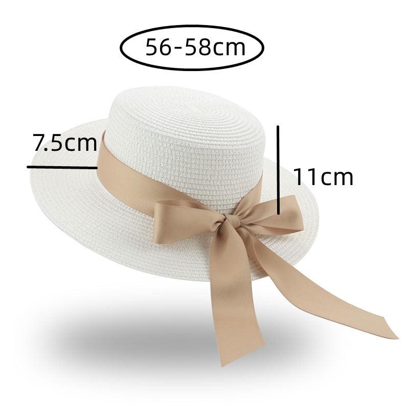 Elegant Adult Bucket Hat Beach Summer Straw Hats for Women Beach Sun Straw Hat Wide Luxury Comfortable Hat  Flat Top Ribbon Bowknot Elegant Luxury Women Summer Hat 56-58cm Stevvex