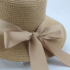 Elegant Adult Bucket Hat Beach Summer Straw Hats for Women Beach Sun Straw Hat Wide Luxury Comfortable Hat  Flat Top Ribbon Bowknot Elegant Luxury Women Summer Hat 56-58cm Stevvex