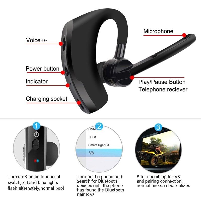 Elegant Black Bluetooth Earphone Wireless Stereo HD Mic HiFi Headphones Bluetooth Comfort Handsfree Driving Headset Ideal Standby Time Single In Ear Headset For Worm Driving Stevvex
