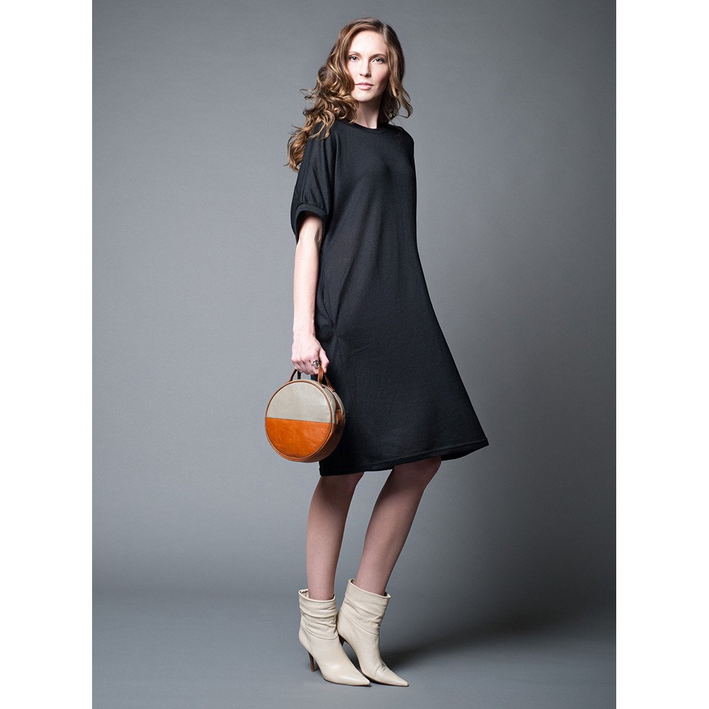 Black Moon Bag Crossbody Clutch Eco Leather Handwoven Cotton Retro Style BandsCo Straps