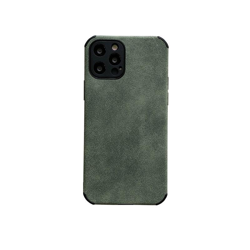 Elegant Black Green Leather Phone Case For iPhone 13 12 11 Pro Max Mini Business Soft Shockproof Back Cover Leather Case for iPhone Durable Lightweight Shockproof Slim Back Cover Compatible with iPhone Stevvex