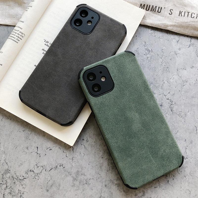 Elegant Black Green Leather Phone Case For iPhone 13 12 11 Pro Max Mini Business Soft Shockproof Back Cover Leather Case for iPhone Durable Lightweight Shockproof Slim Back Cover Compatible with iPhone Stevvex