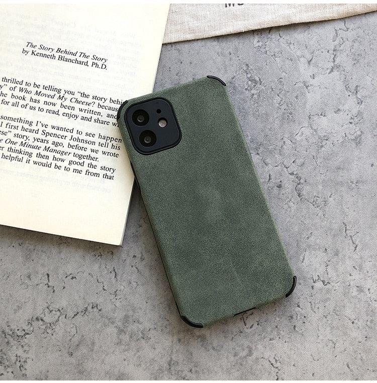 Elegant Black Green Leather Phone Case For iPhone 13 12 11 Pro Max Mini Business Soft Shockproof Back Cover Leather Case for iPhone Durable Lightweight Shockproof Slim Back Cover Compatible with iPhone Stevvex