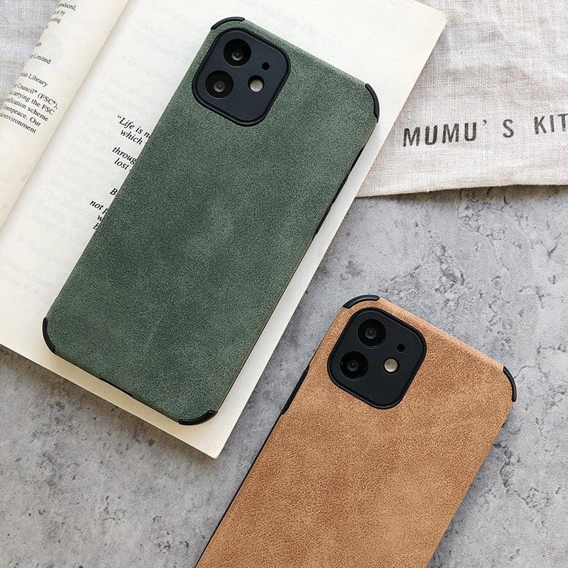 Elegant Black Green Leather Phone Case For iPhone 13 12 11 Pro Max Mini Business Soft Shockproof Back Cover Leather Case for iPhone Durable Lightweight Shockproof Slim Back Cover Compatible with iPhone Stevvex
