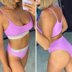Elegant Black High Waist Swimwear Bikini Women's Swimsuits Push Up Shiny Splicing Bikinis High Cut Bathing Suits Women Bikini Set Push Up High Waist Swimsuit Two Piece Bathing Suit For Girls Stevvex