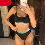 Elegant Black High Waist Swimwear Bikini Women's Swimsuits Push Up Shiny Splicing Bikinis High Cut Bathing Suits Women Bikini Set Push Up High Waist Swimsuit Two Piece Bathing Suit For Girls Stevvex
