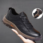 Elegant Black Leather Mens Business Boots Platform Winter Sneakers Without Lace Safety Shoe Quick-Drying Tactical Shoe Comfortable Sneaker Hiker Lightweight Ankle Motorcycle Mountain Running Short Boot Stevvex