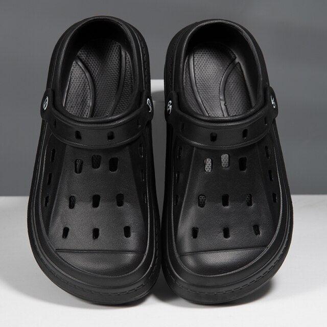 Elegant Black Mens Summer Clogs Shoes Couples Soft Thick Sole Beach Shoes Black Garden Sandals Unisex Garden Clogs Shoes Summer Slip On Sandals For Mens Stevvex