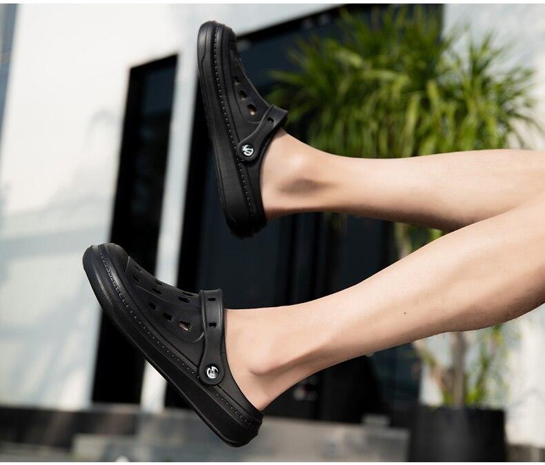 Elegant Black Mens Summer Clogs Shoes Couples Soft Thick Sole Beach Shoes Black Garden Sandals Unisex Garden Clogs Shoes Summer Slip On Sandals For Mens Stevvex