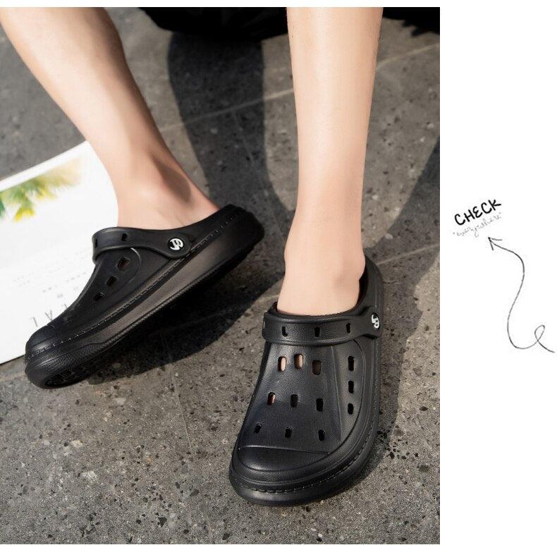 Elegant Black Mens Summer Clogs Shoes Couples Soft Thick Sole Beach Shoes Black Garden Sandals Unisex Garden Clogs Shoes Summer Slip On Sandals For Mens Stevvex