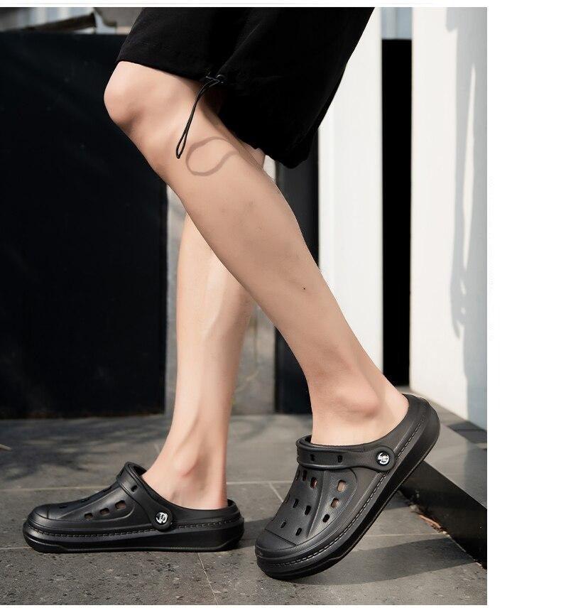 Elegant Black Mens Summer Clogs Shoes Couples Soft Thick Sole Beach Shoes Black Garden Sandals Unisex Garden Clogs Shoes Summer Slip On Sandals For Mens Stevvex