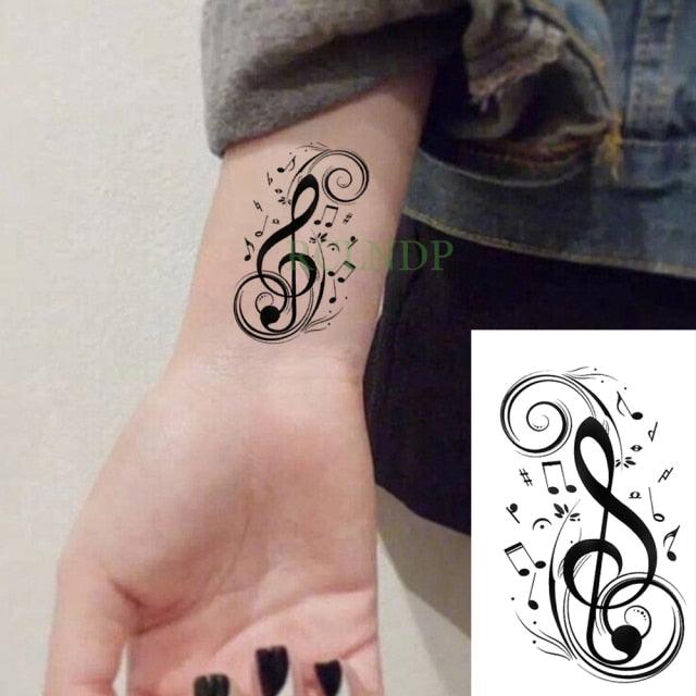 Elegant Black Music Notes Waterproof Sticker Tattoos Temporary Chest Shoulder Tattoos For Men Women Stevvex