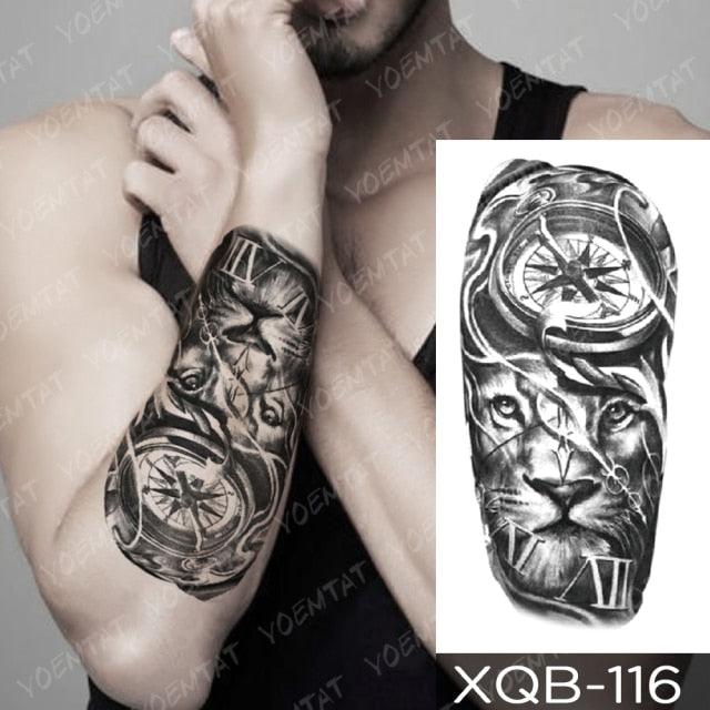 Elegant Black Waterproof Temporary Tattoo Sticker Lion Tiger Bear Flash Tattoos Leopard Wolf Colorful Big Tattoo Stickers For Mens Womens Stevvex