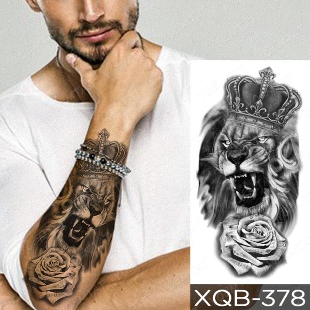 Elegant Black Waterproof Temporary Tattoo Sticker Lion Tiger Bear Flash Tattoos Leopard Wolf Colorful Big Tattoo Stickers For Mens Womens Stevvex