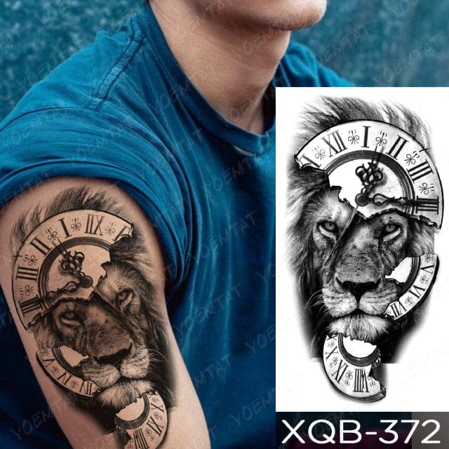 Elegant Black Waterproof Temporary Tattoo Sticker Lion Tiger Bear Flash Tattoos Leopard Wolf Colorful Big Tattoo Stickers For Mens Womens Stevvex