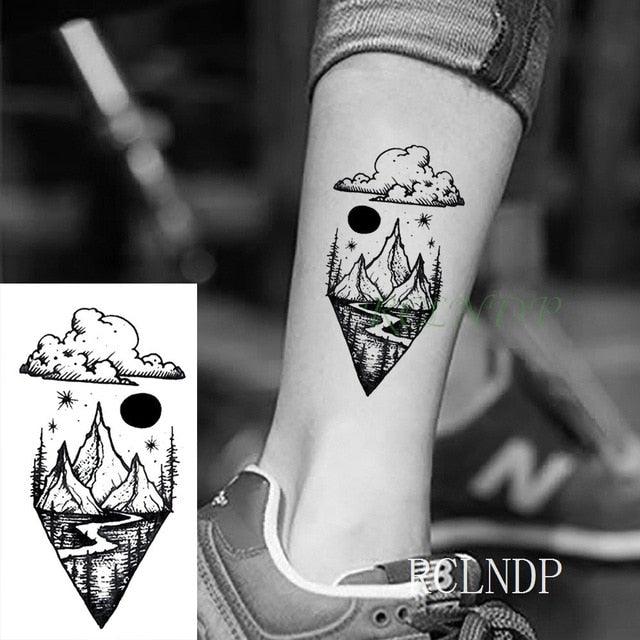 Elegant Black Waterproof Temporary Tattoo Stickers Moon Hill Modern Body Art Stickers Hand Foot High Quality For Womens Stevvex