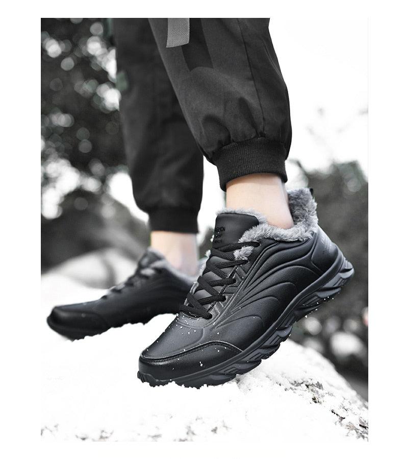 Elegant Black Winter Men Waterproof Snow Shoes Comfortable Sneakers Mens Work Casual Shoes Non-Slip Light Rubber Sole Walk Fashion Sneakers Breathable Comfort Walking Shoes For Mens Stevvex