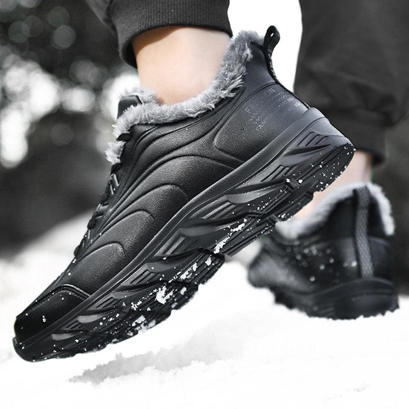 Elegant Black Winter Men Waterproof Snow Shoes Comfortable Sneakers Mens Work Casual Shoes Non-Slip Light Rubber Sole Walk Fashion Sneakers Breathable Comfort Walking Shoes For Mens Stevvex