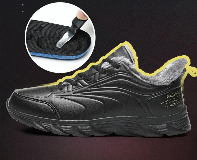 Elegant Black Winter Men Waterproof Snow Shoes Comfortable Sneakers Mens Work Casual Shoes Non-Slip Light Rubber Sole Walk Fashion Sneakers Breathable Comfort Walking Shoes For Mens Stevvex