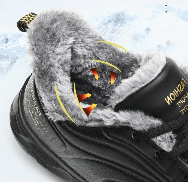 Elegant Black Winter Men Waterproof Snow Shoes Comfortable Sneakers Mens Work Casual Shoes Non-Slip Light Rubber Sole Walk Fashion Sneakers Breathable Comfort Walking Shoes For Mens Stevvex