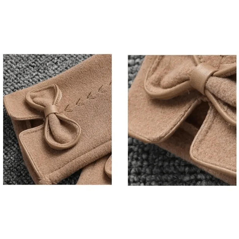 Elegant Black Winter Women Outdoor Warm One Size Gloves Fashionable Cute Bow Style Casual Gloves For Women Stevvex