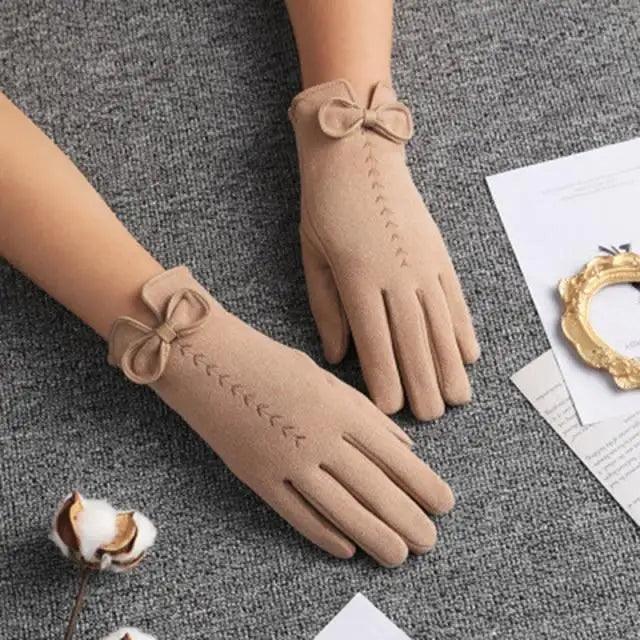 Elegant Black Winter Women Outdoor Warm One Size Gloves Fashionable Cute Bow Style Casual Gloves For Women Stevvex
