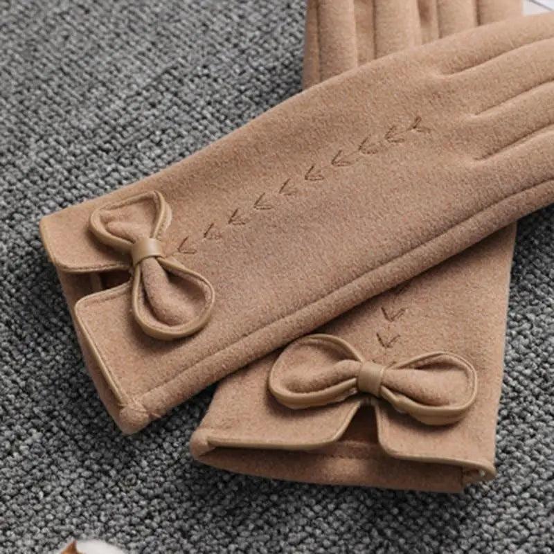 Elegant Black Winter Women Outdoor Warm One Size Gloves Fashionable Cute Bow Style Casual Gloves For Women Stevvex