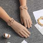 Elegant Black Winter Women Outdoor Warm One Size Gloves Fashionable Cute Bow Style Casual Gloves For Women Stevvex