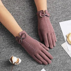 Elegant Black Winter Women Outdoor Warm One Size Gloves Fashionable Cute Bow Style Casual Gloves For Women Stevvex