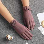 Elegant Black Winter Women Outdoor Warm One Size Gloves Fashionable Cute Bow Style Casual Gloves For Women Stevvex