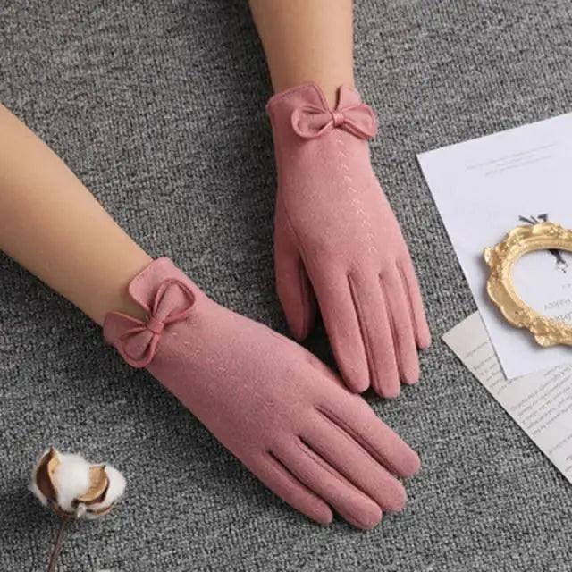 Elegant Black Winter Women Outdoor Warm One Size Gloves Fashionable Cute Bow Style Casual Gloves For Women Stevvex