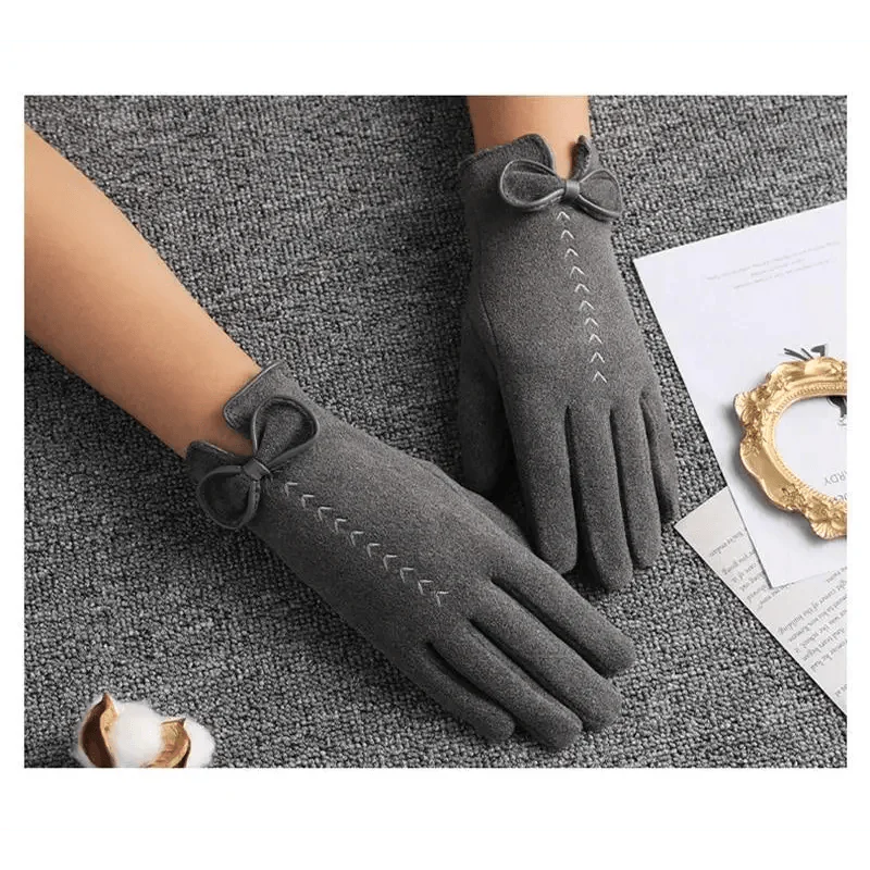 Elegant Black Winter Women Outdoor Warm One Size Gloves Fashionable Cute Bow Style Casual Gloves For Women Stevvex