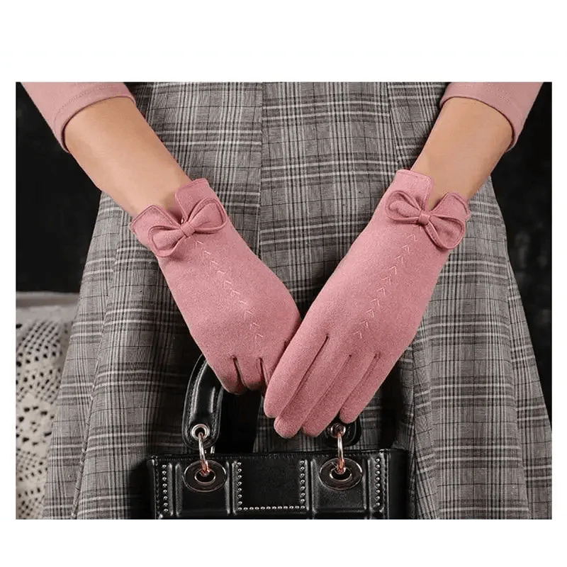Elegant Black Winter Women Outdoor Warm One Size Gloves Fashionable Cute Bow Style Casual Gloves For Women Stevvex