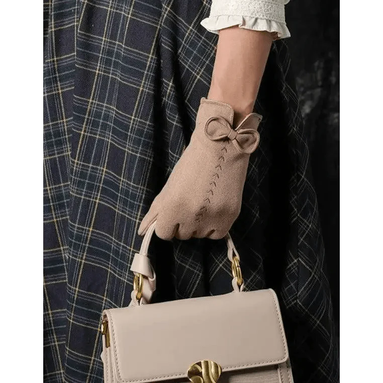 Elegant Black Winter Women Outdoor Warm One Size Gloves Fashionable Cute Bow Style Casual Gloves For Women Stevvex