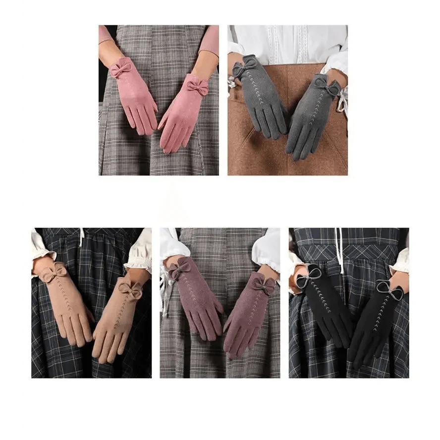 Elegant Black Winter Women Outdoor Warm One Size Gloves Fashionable Cute Bow Style Casual Gloves For Women Stevvex