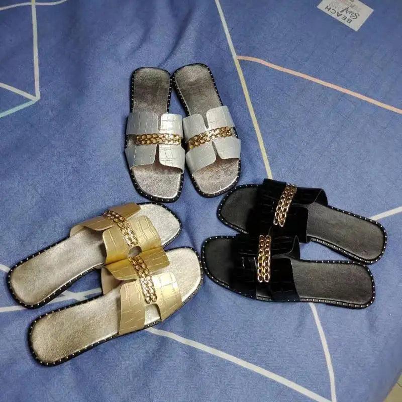 Elegant Black Women Chain Flip Flops Luxury Design  Sandal Women Outdoor Slippers Casual Style Sandals Stevvex