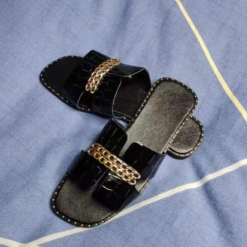 Elegant Black Women Chain Flip Flops Luxury Design  Sandal Women Outdoor Slippers Casual Style Sandals Stevvex